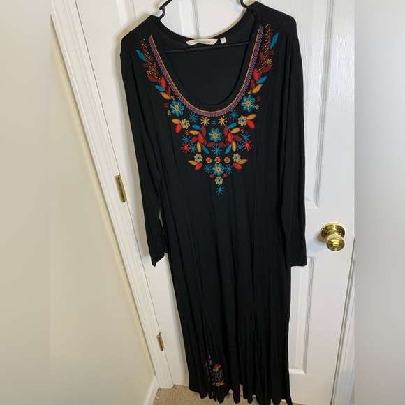 Soft Surroundings Long Sleeve Embroidered Neck Maxi Dress - Picture 2 of 7